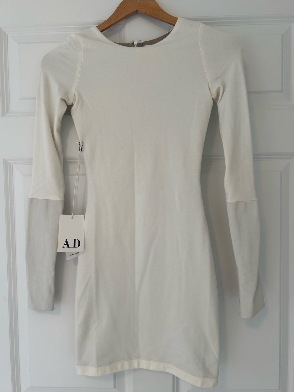 Cream Bodycon Mini Dress with Leather Sleeves